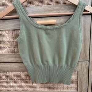 Green Ribbed Knit Tank Top